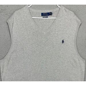 Polo Ralph Lauren Vest Mens 2XL Grey Pima Cotton V-Neck Sweater Pony Sleeveless
